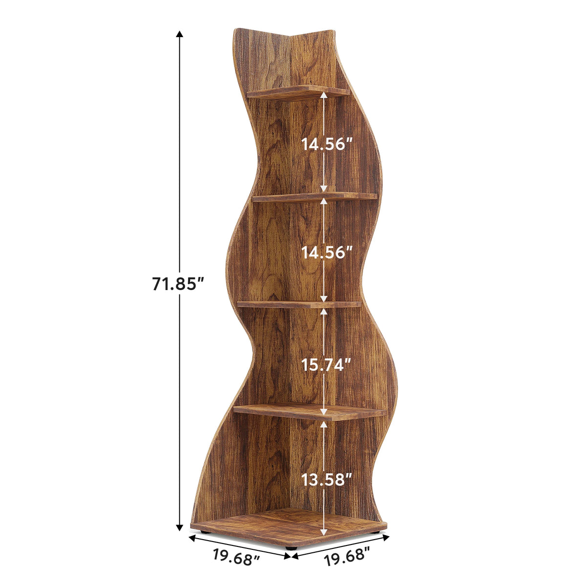 5-Tier Rustic Corner Wall Bookshelf with Sea Grass Design | Vintage Brown Corner Shelf Plant Stand