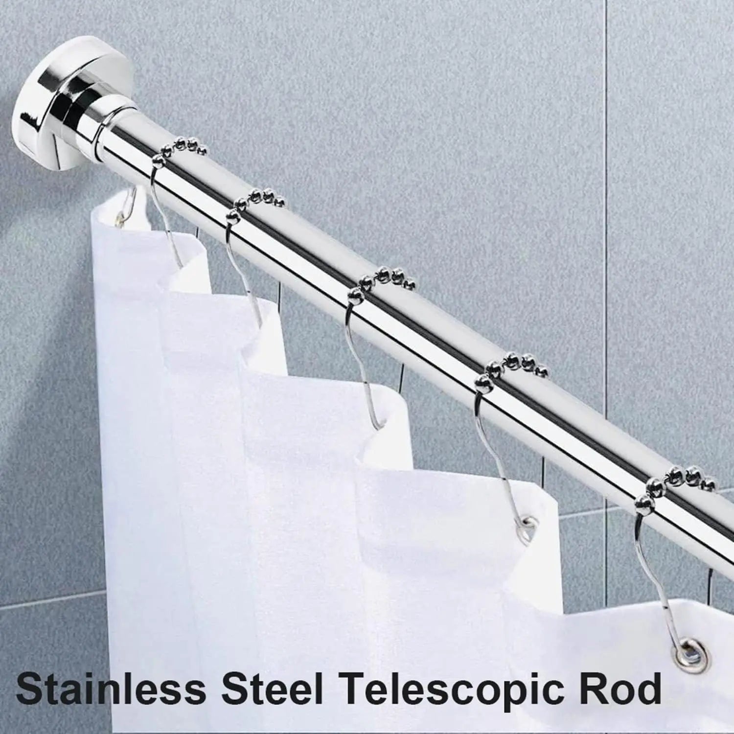 Adjustable Spring Tension Curtain Rod 85-140cm | No Drill Stainless Steel Shower Pole for Bathroom Wardrobe Kitchen