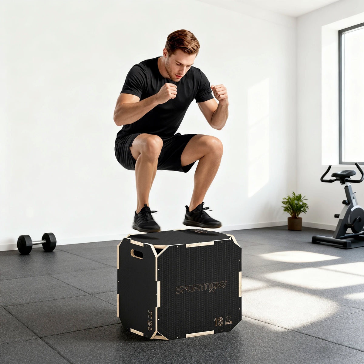Non-Slip Wooden Plyo Box, 3-in-1 Jump Box, 41 x 48 x 51cm