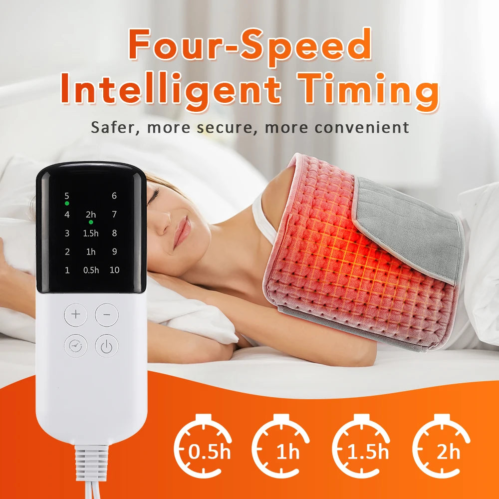 Electric Heating Pad Belt 60 x 30cm with Hand Warmer Pocket, 10 Heat Settings, UK Plug