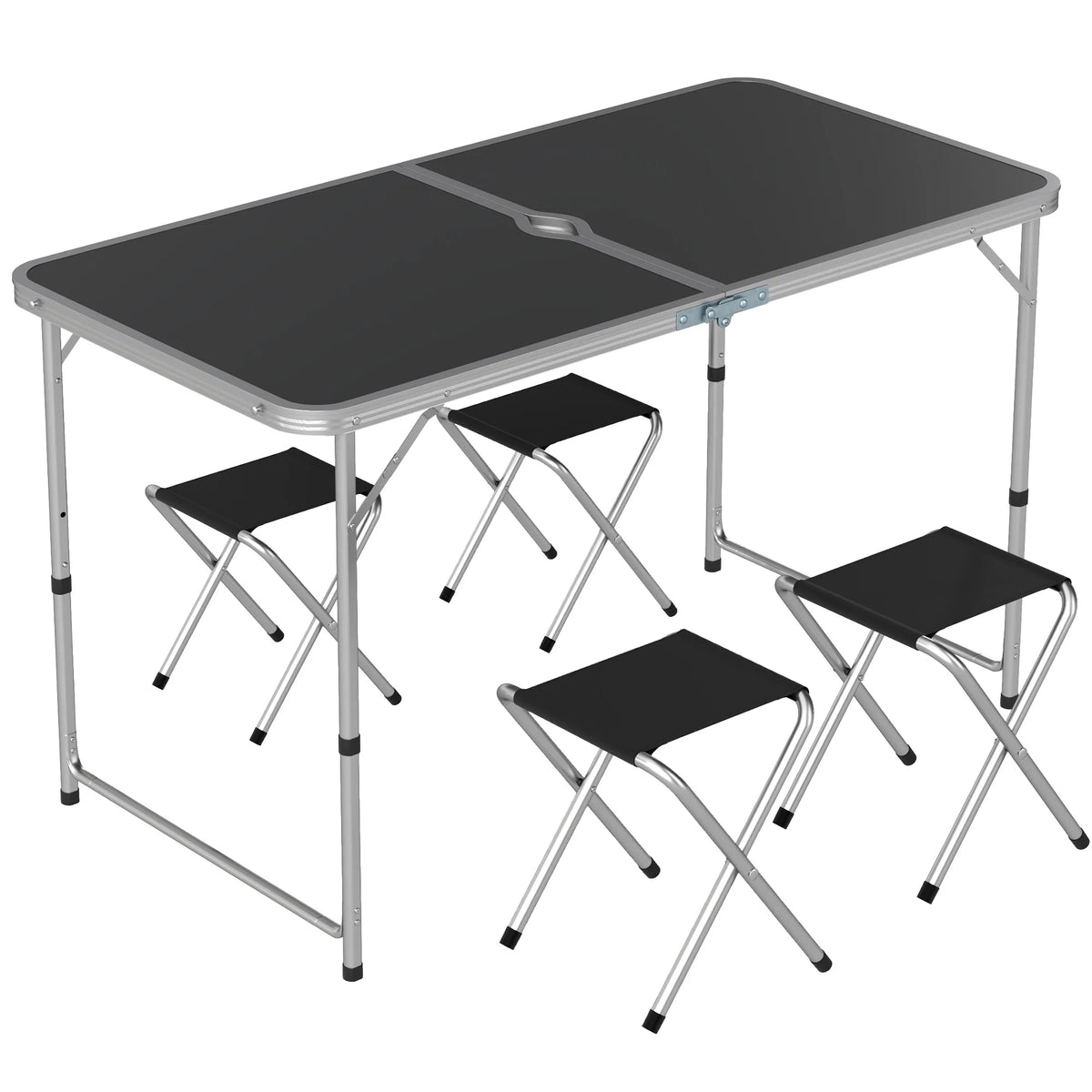 Folding Aluminium Picnic Table and 4 Chairs Set with Adjustable Height, Black