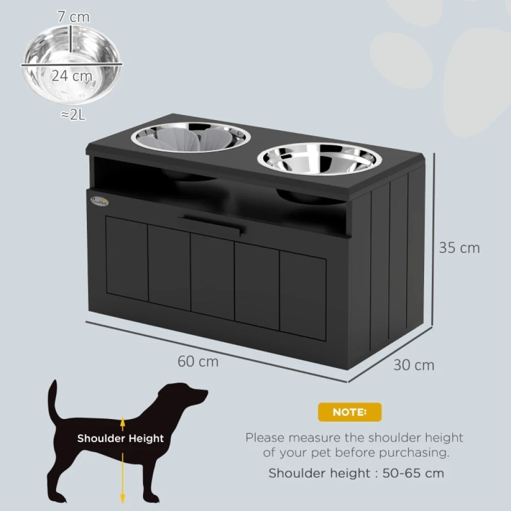 PINGGO Raised Dog Bowl Slow Feeder Station 60x30x35cm Stainless Steel Drawer for Large XL Dogs Black