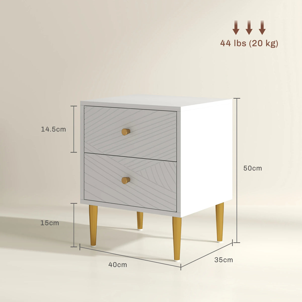 Modern Bedside Table with Drawer, Side Table with Metal Legs, White