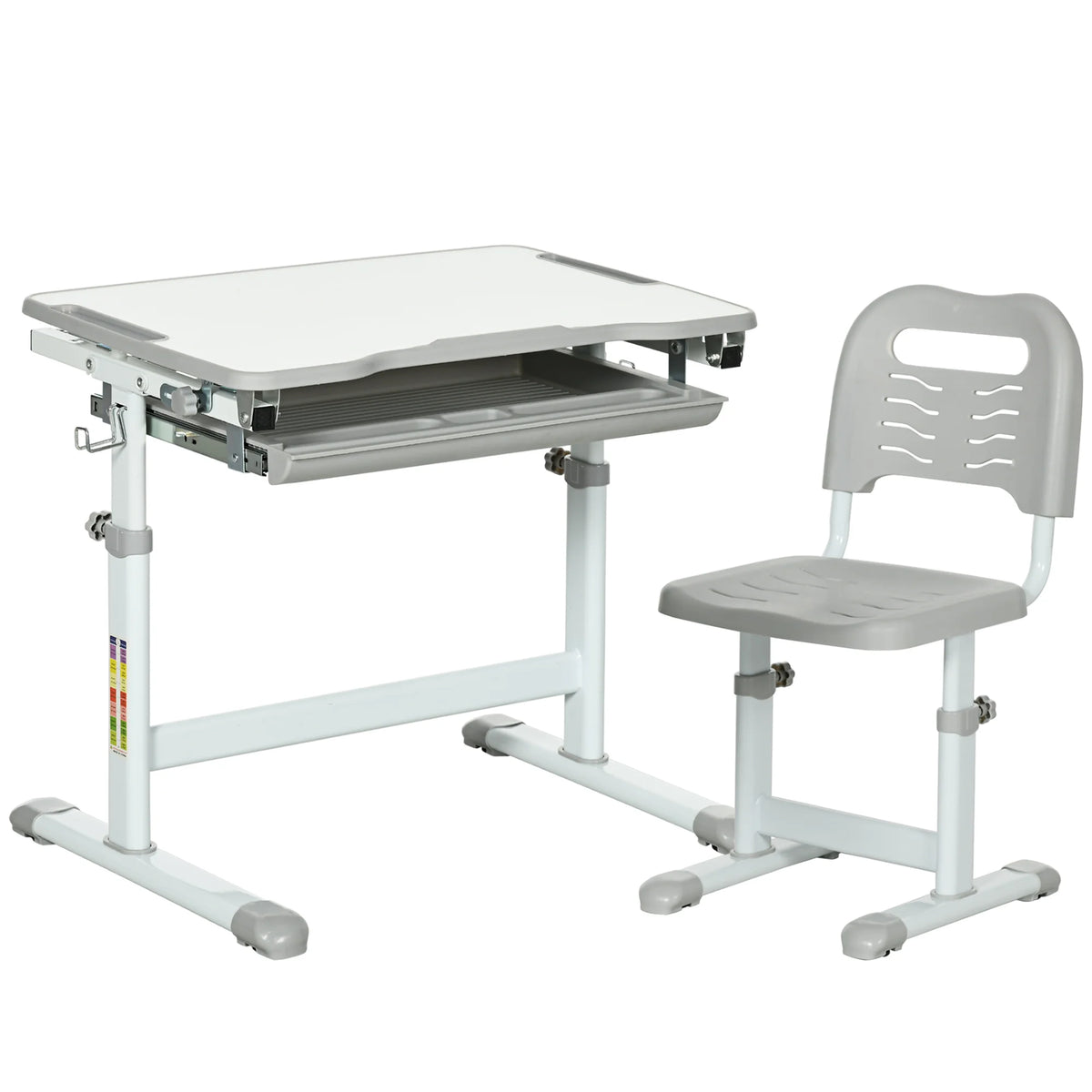 Kids Desk and Chair Set Height Adjustable 52-77cm with 45 Degree Tilting Top Drawer 2 Pen Slots and Hook