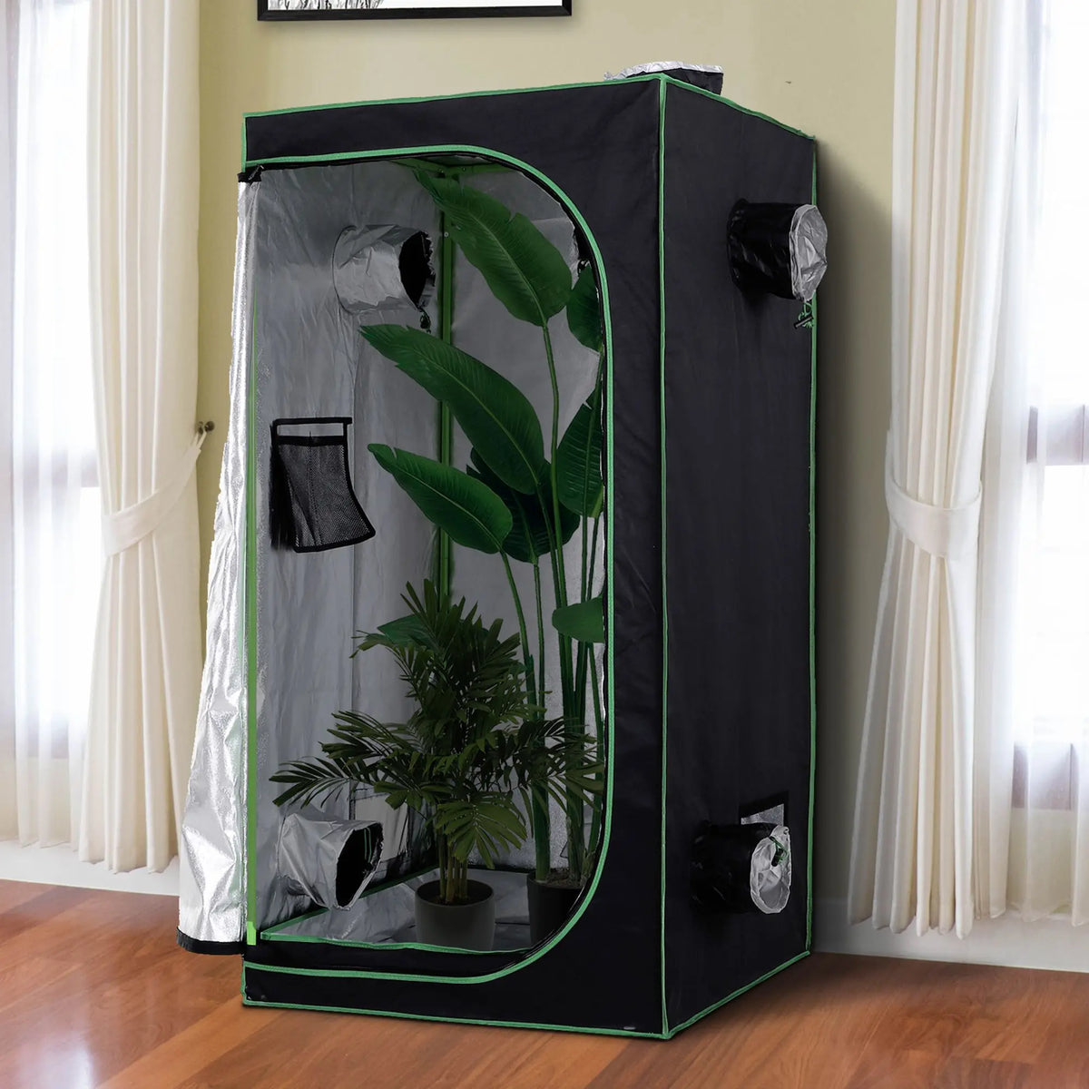 Hydroponic Grow Tent 80x80x160cm with Reflective Mylar Lining Adjustable Mesh Vents and Floor Tray