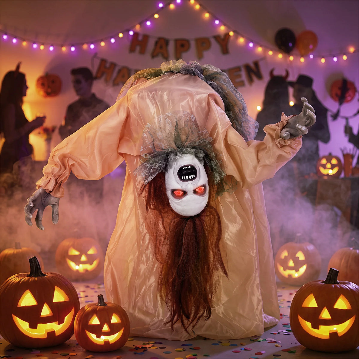 100cm Halloween ghost prop shown in a hallway
