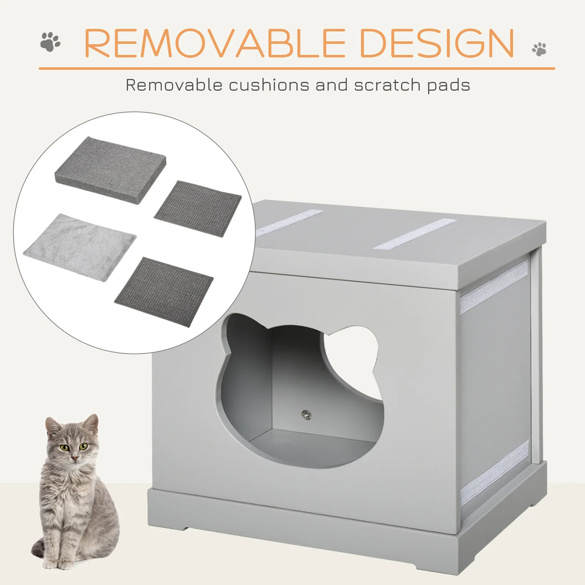 Cat House Cube with Bed on Top 2 Sisal Scratching Pads and Removable Washable Cushions MDF Indoor