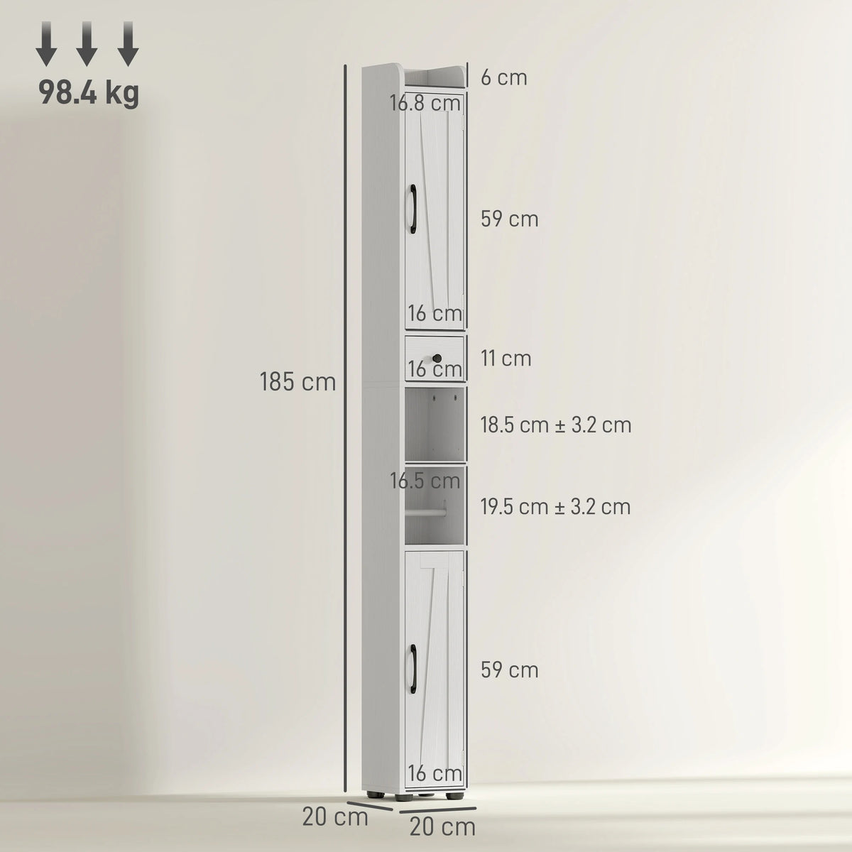 Tall Slim Bathroom Storage Cabinet with Toilet Roll Holder, White