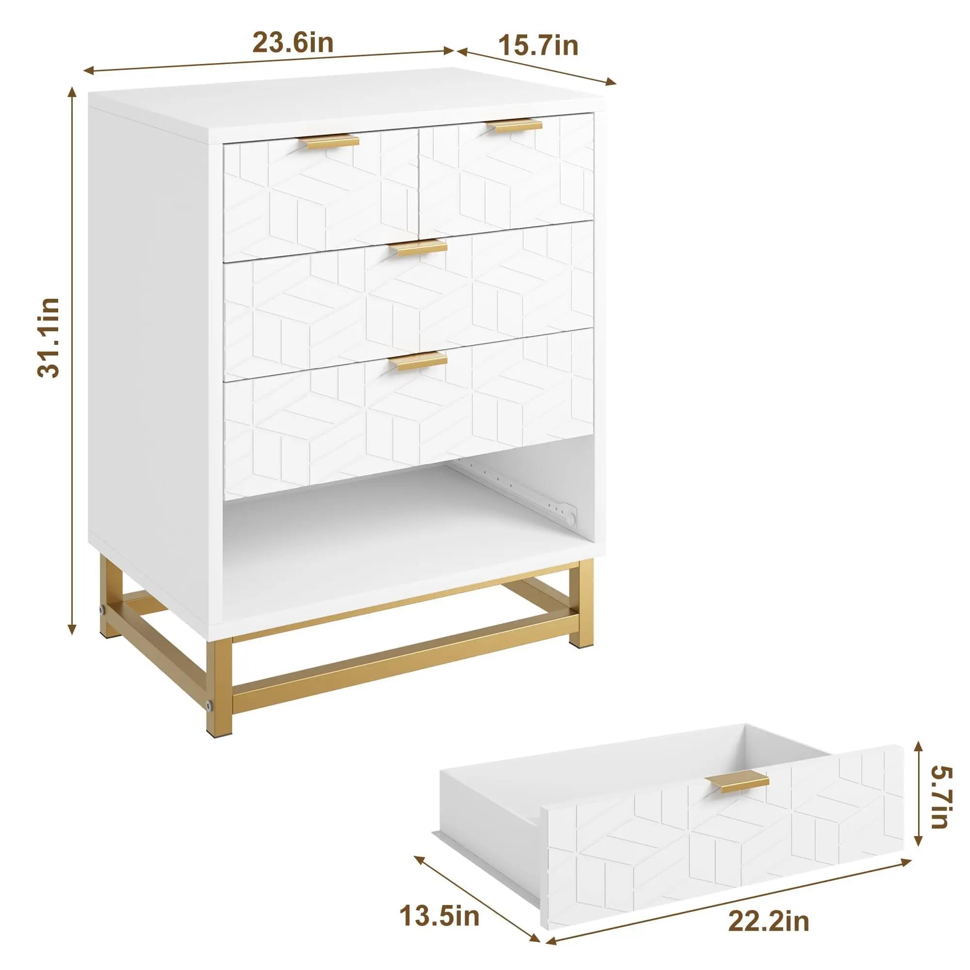 5 Drawer Chest of Drawers Modern Dresser with Gold Metal Legs and Handles Bedroom Living Room Storage Cabinet
