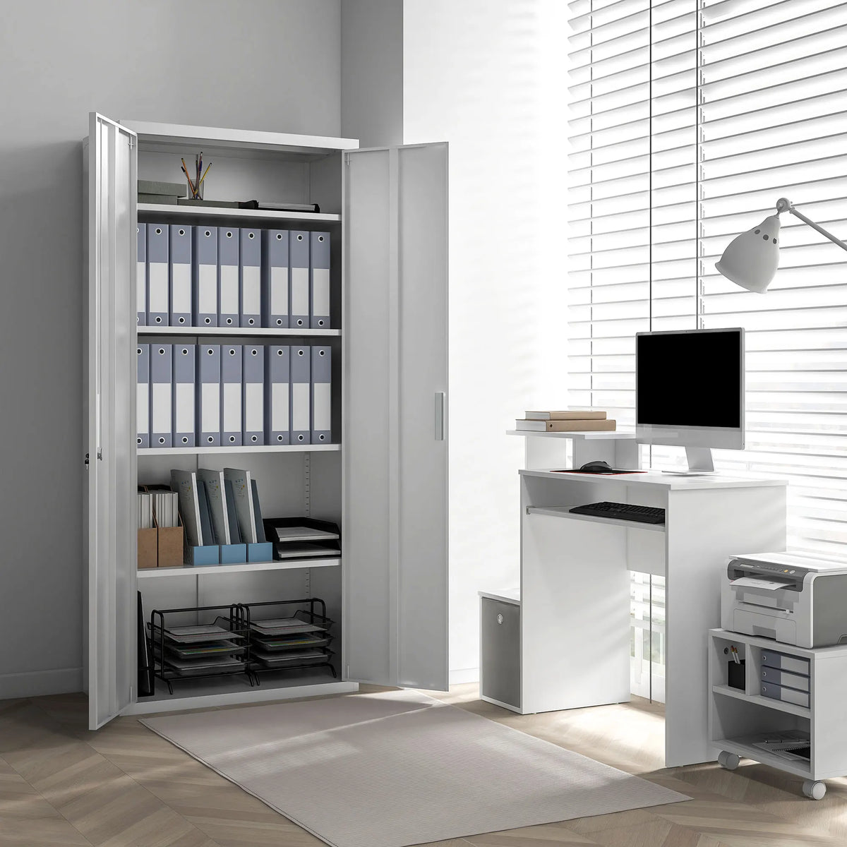 Lockable Metal Filing Cabinet with 2 Doors, Home Office Storage, White