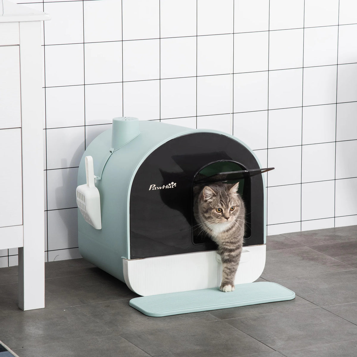 Enclosed Kitten Litter Tray with Lid, Scoop & Flap Door
