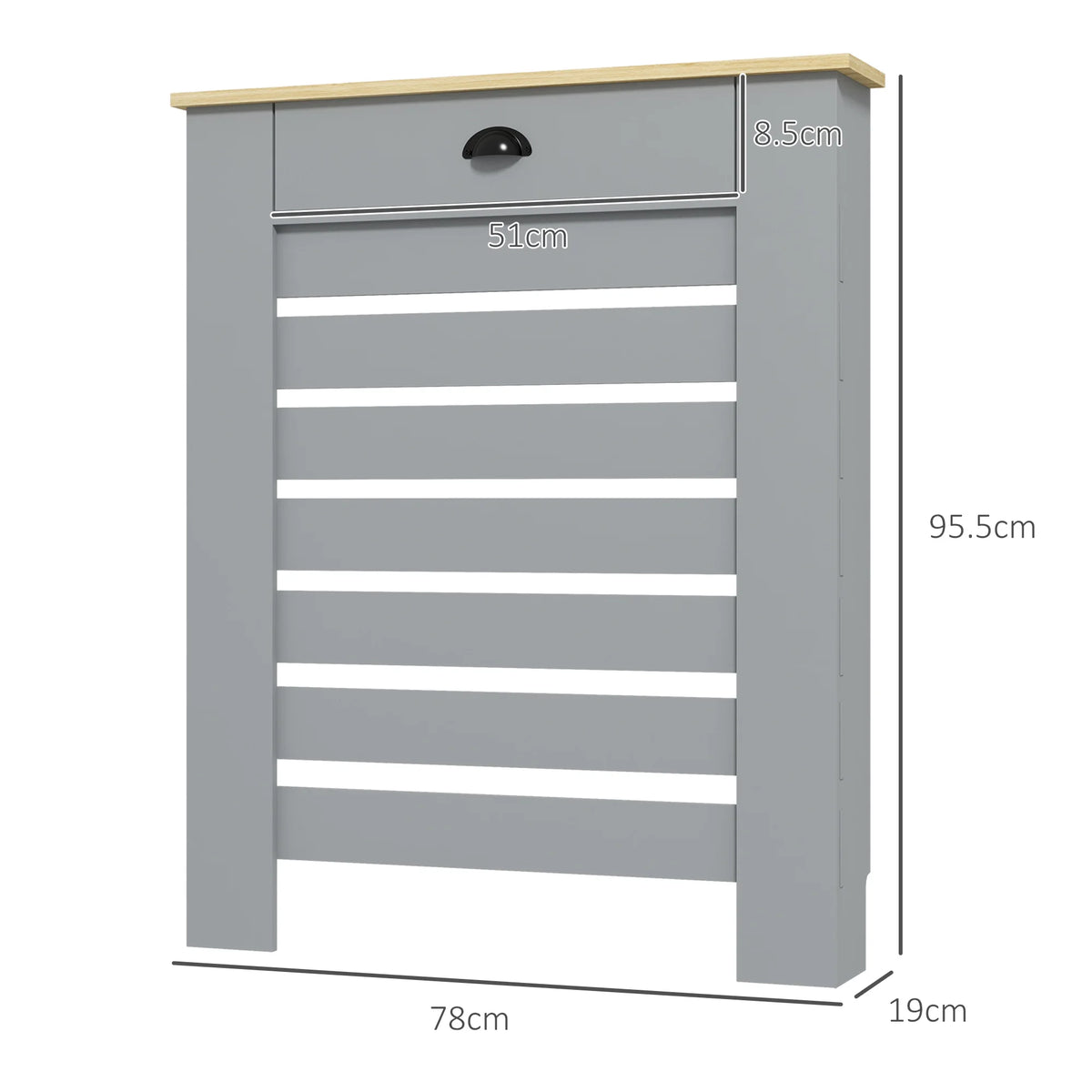 Slatted Radiator Cover with Drawer, 78cm, Grey