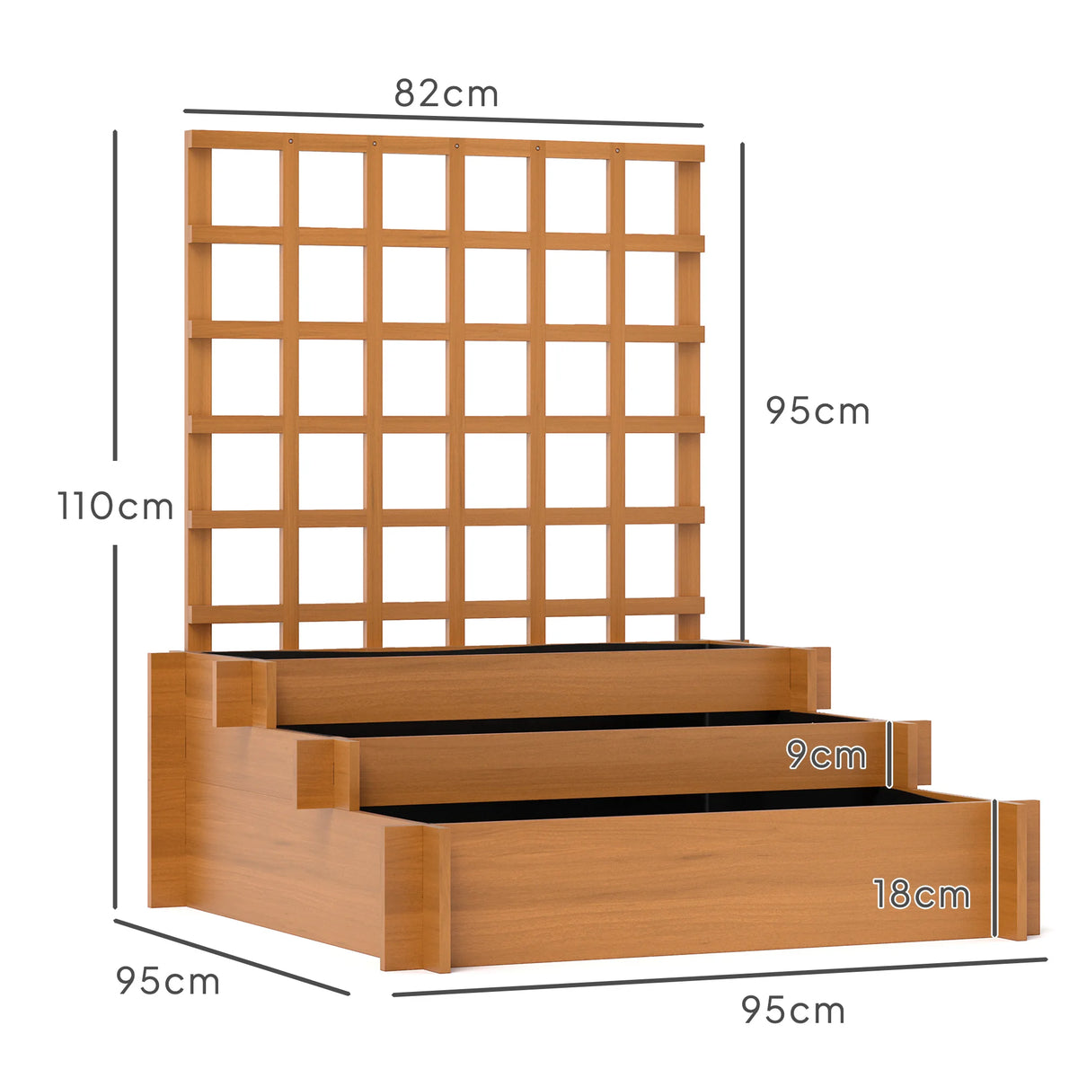 3 Tier Wooden Planters with Trellis, Outdoor Raised Beds for Garden, Natural