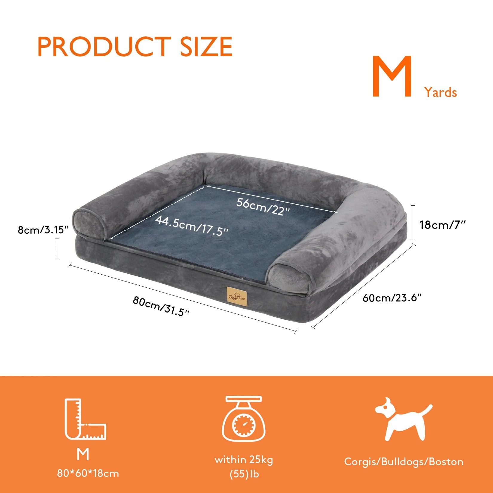 Extra Large Sofa Style Dog Bed with Bolster M-2XL Sizes Waterproof Cover Sponge Foam Base for Big Dogs