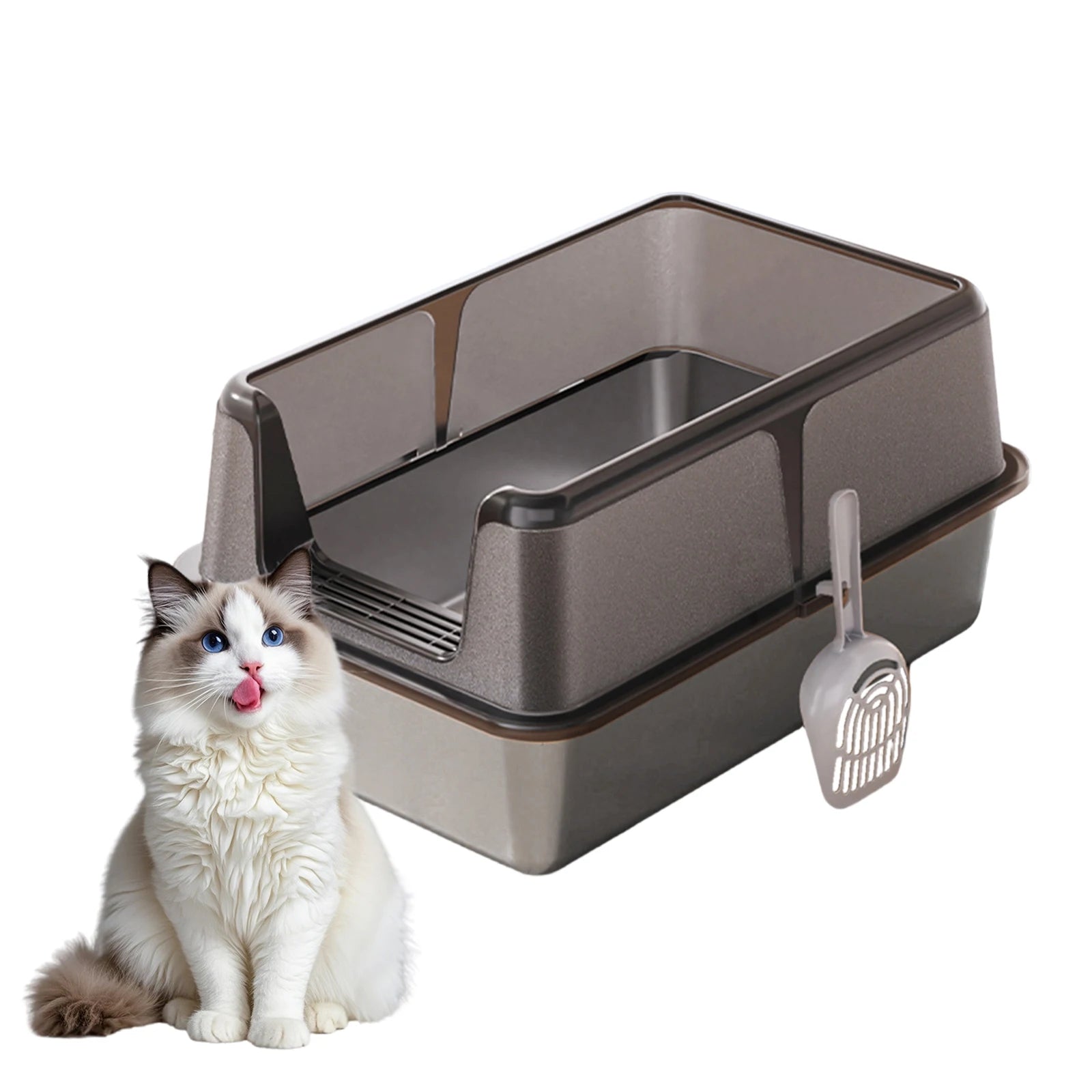 Non-Stick Stainless Steel Cat Litter Box Side Opening Splash Proof Leak Proof Large Metal with Lid