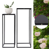 Set of 2 Black Metal Square Plant Stands 22x22x60cm and 25x25x70cm for Patio Garden Living Room Decor