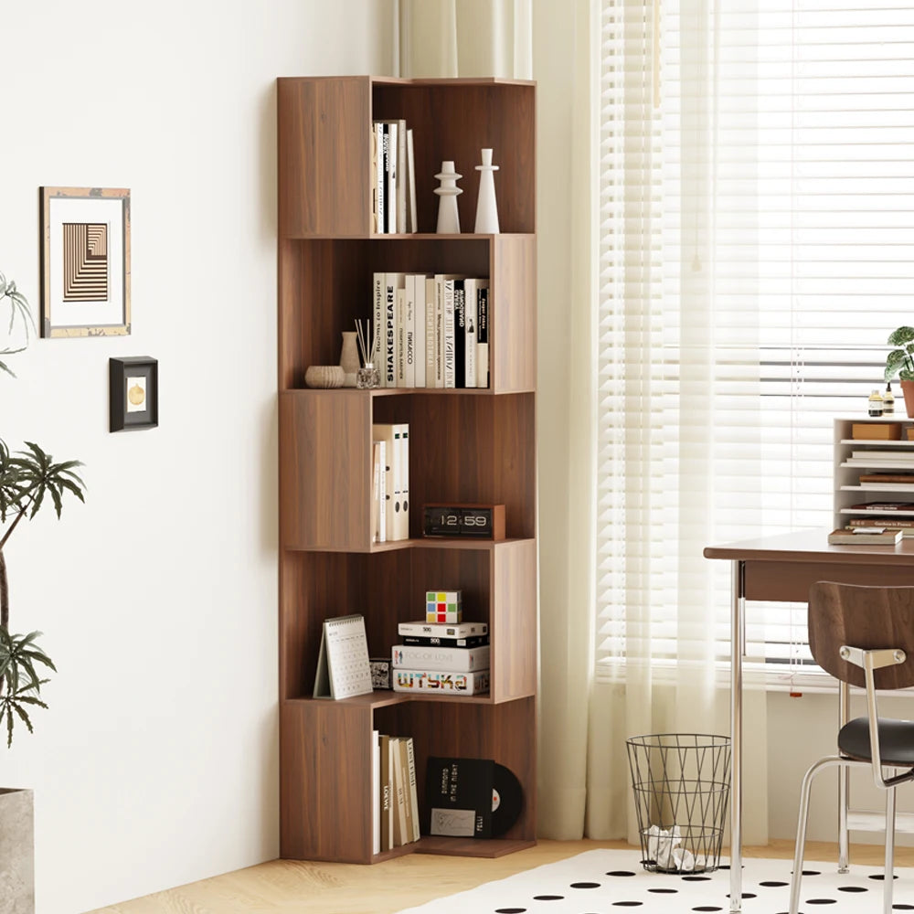 180cm Large 5-Tier Corner Bookshelf | Tall MDF Shelving Unit Display Storage Organiser for Living Room