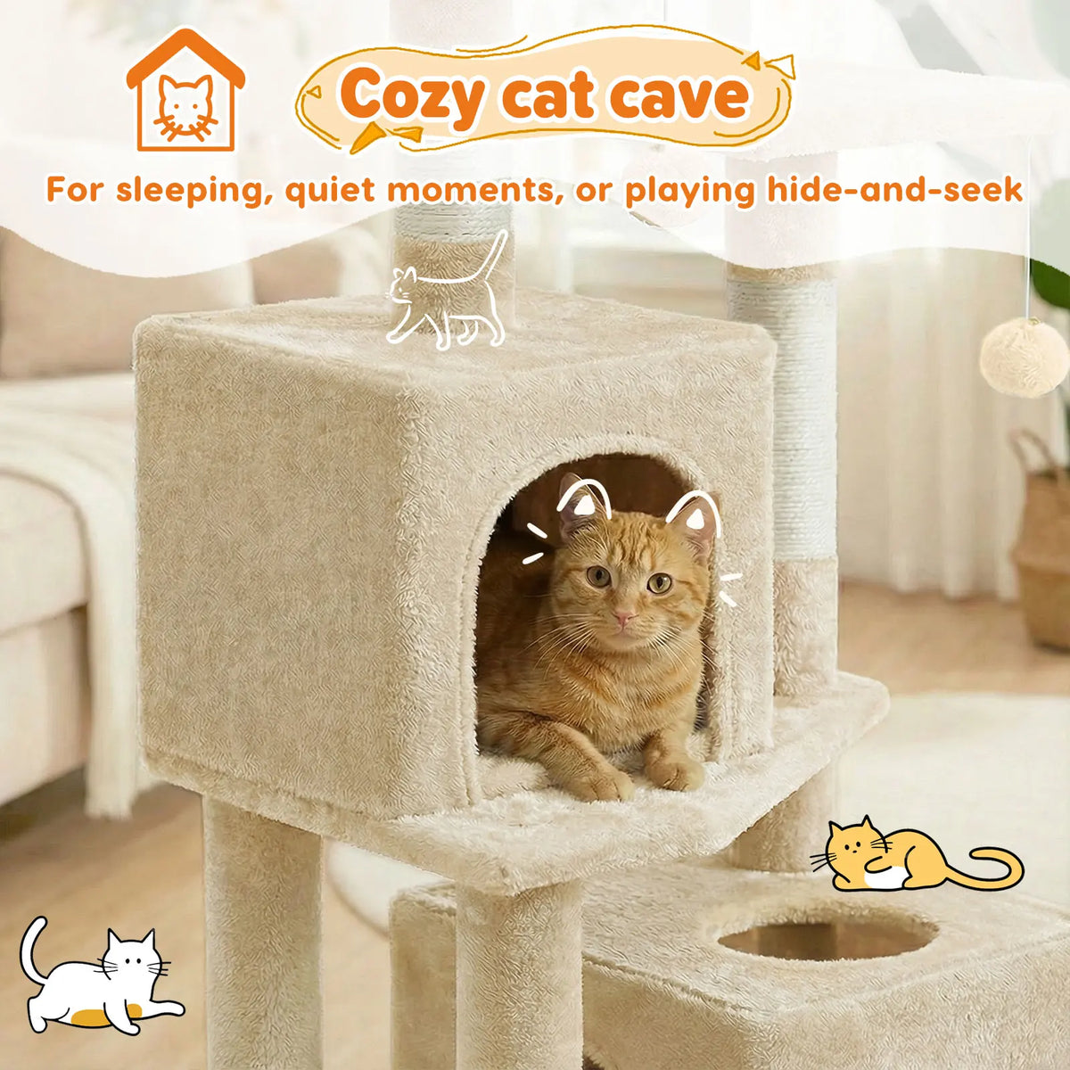 165cm Large Cat Tree Tower 7 Level Sisal Scratching Posts Hammock Padded Perches Condos for Cats