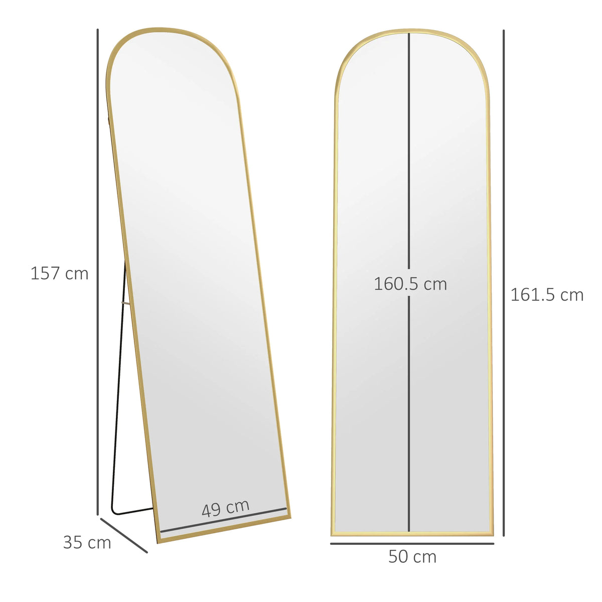 Full Length Mirror with Aluminium Alloy Frame and Shatterproof Film, Gold