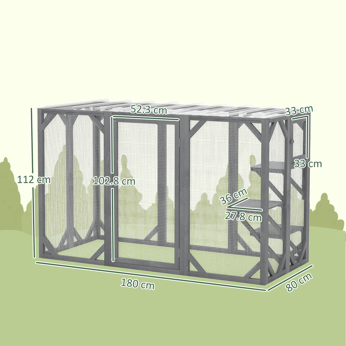 71" Wooden Cat House with 3 Platforms, Large Door for Multiple Cats