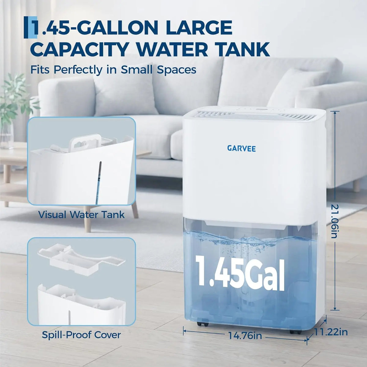 20L/Day Dehumidifier for Home, Portable with Continuous Drainage and Digital Display