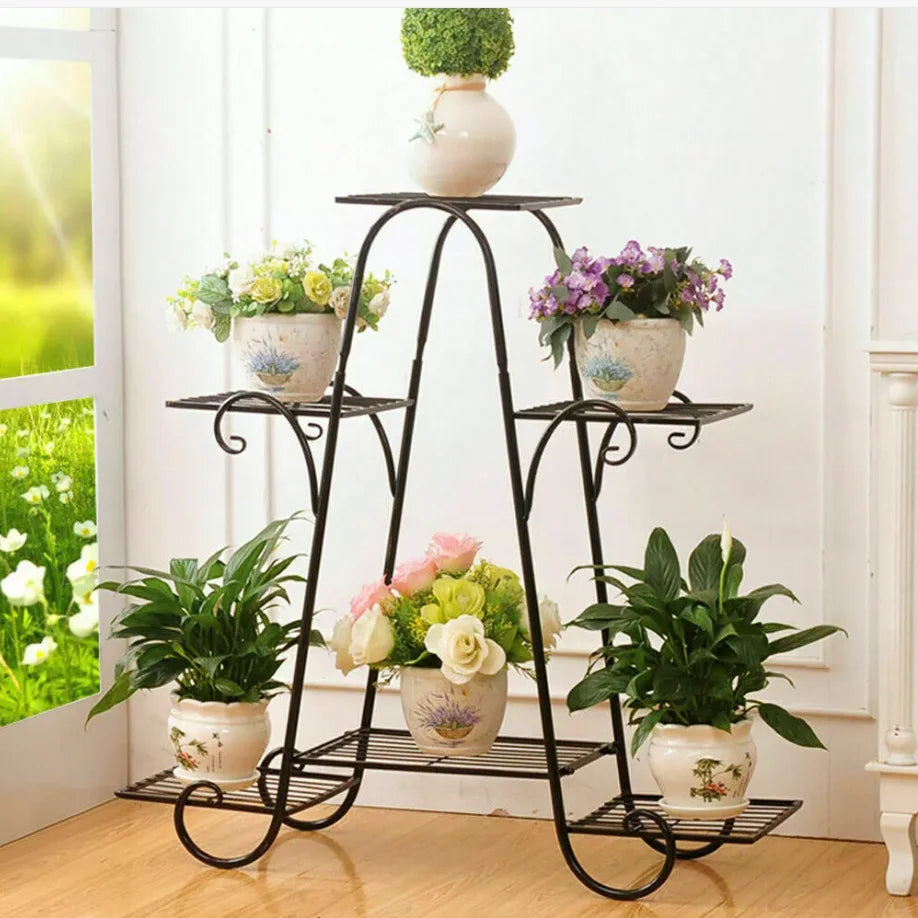 6 Tier Metal Plant Stand 78.6x24.5x74.3cm Anti-Rust Black 10kg per Tier for Garden Patio Balcony Indoor Outdoor