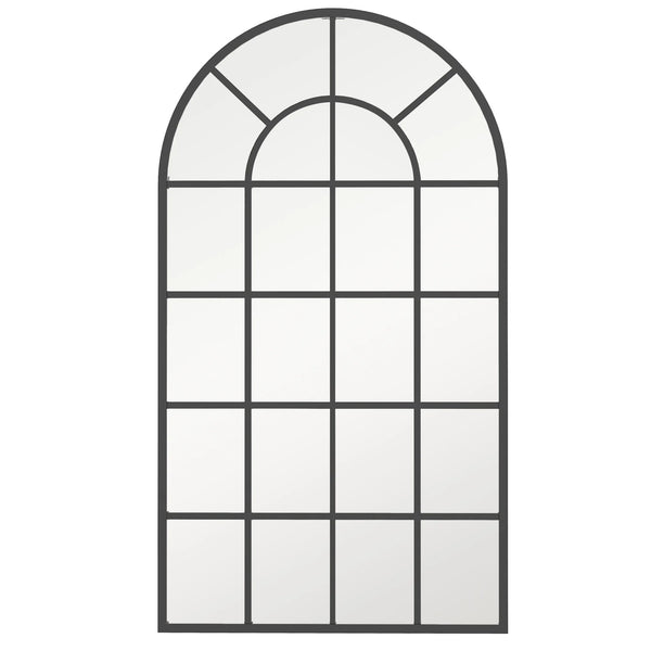 Arch Window Wall Mirror 110x62cm with 22 Panel Segments Shatterproof Thick Glass Screws Included Black