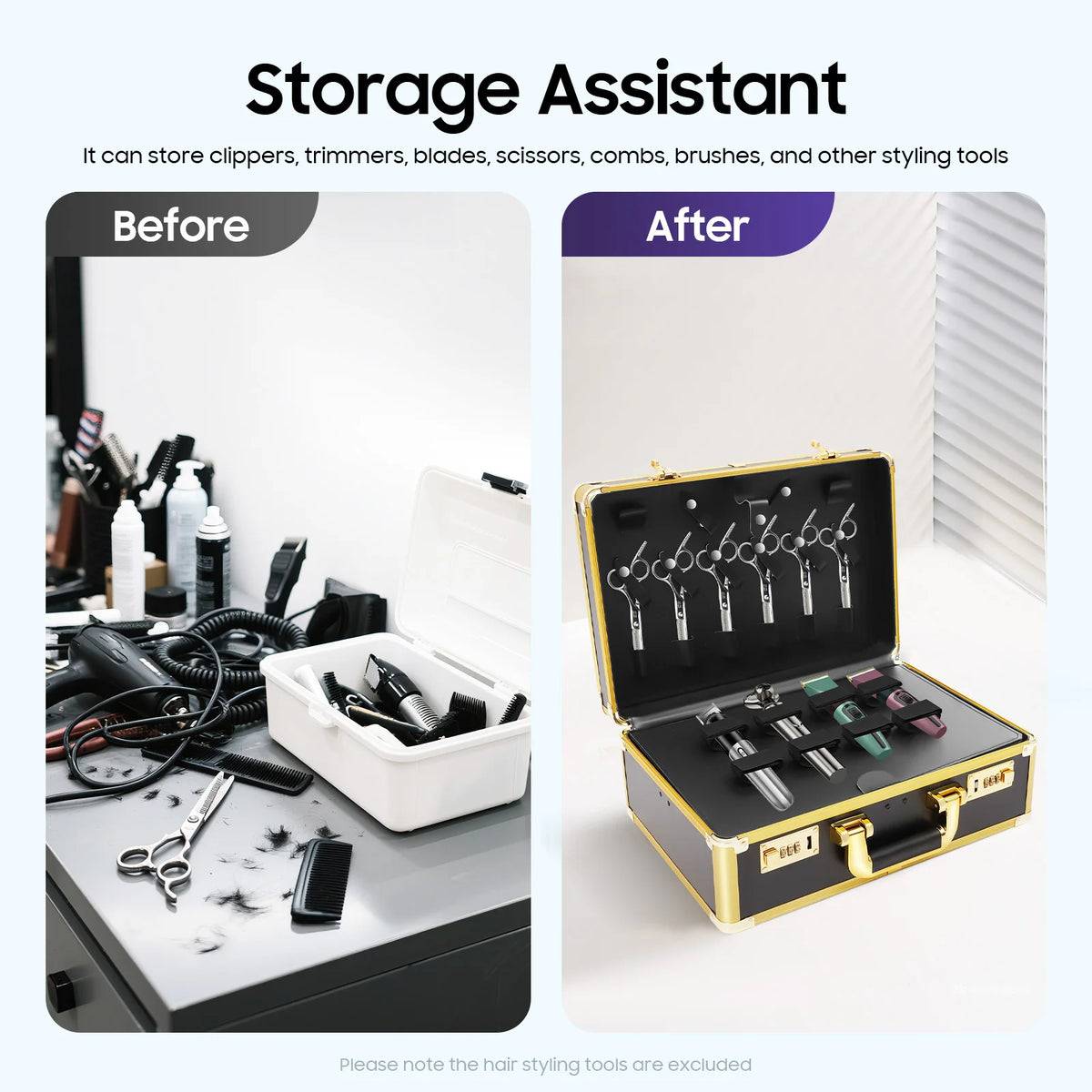 Large Makeup Case 40x16.5x27.5cm with 2 Combination Locks Fireproof Board and Metal 20kg Capacity Gold