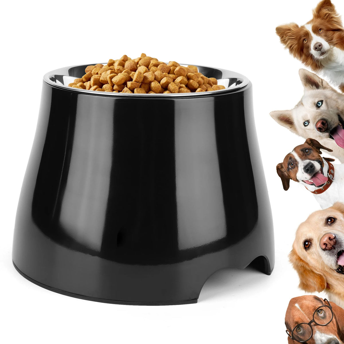 Elevated Stainless Steel Dog Bowl Non-Slip Spill Proof Dishwasher Safe 16.5x16.5x18cm for Large Dogs