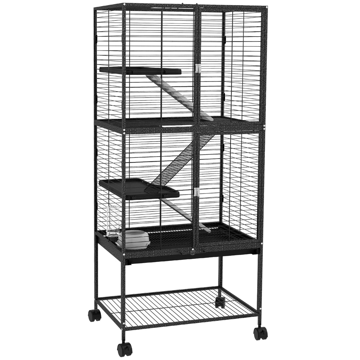 Ferret Cage 136cm 4 Tier Rolling Small Animal Cage with 3 Doors Ramps Water Bottle and Shelf Grey