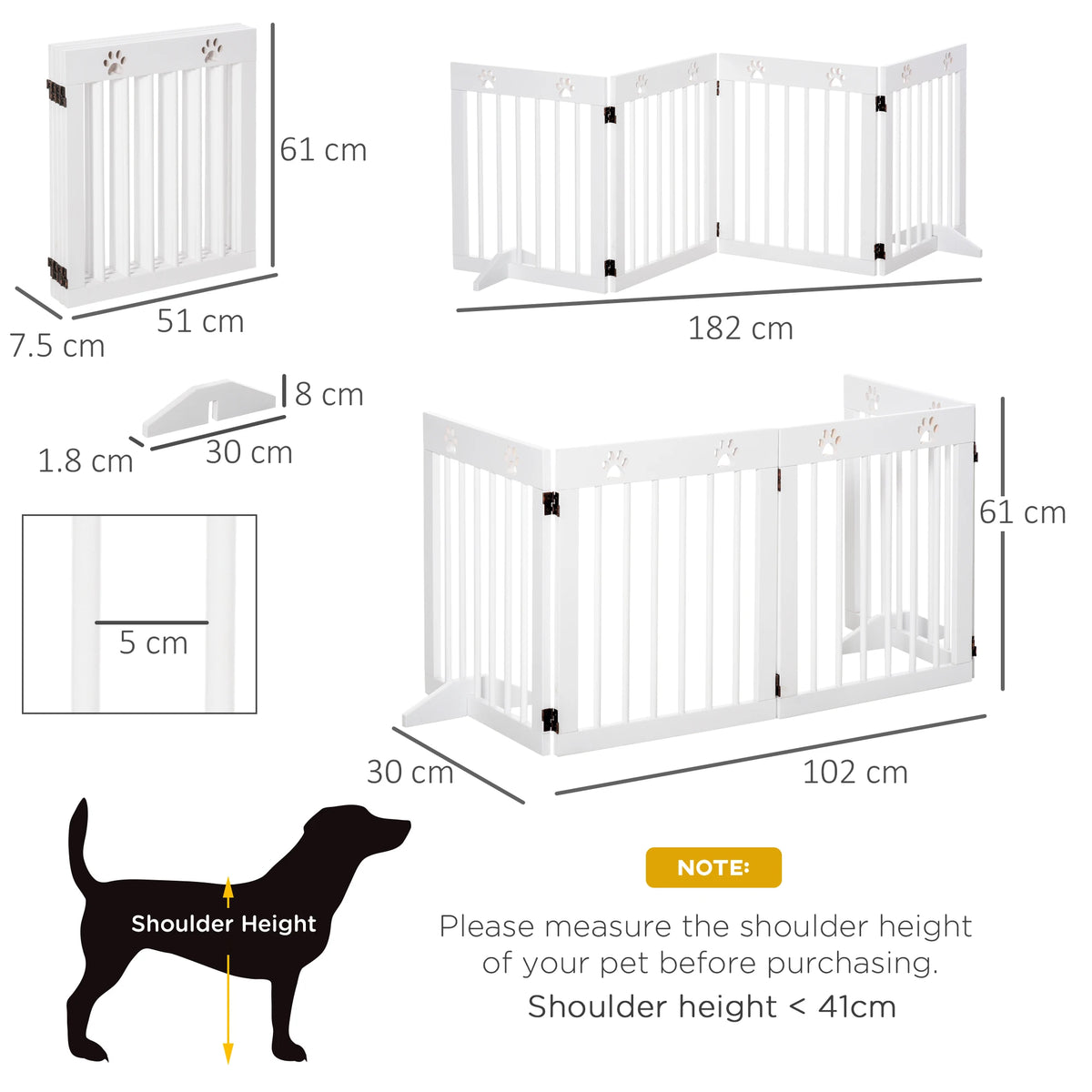 Freestanding Pet Gate 4 Panel Folding Wooden Dog Barrier w/ Support Feet