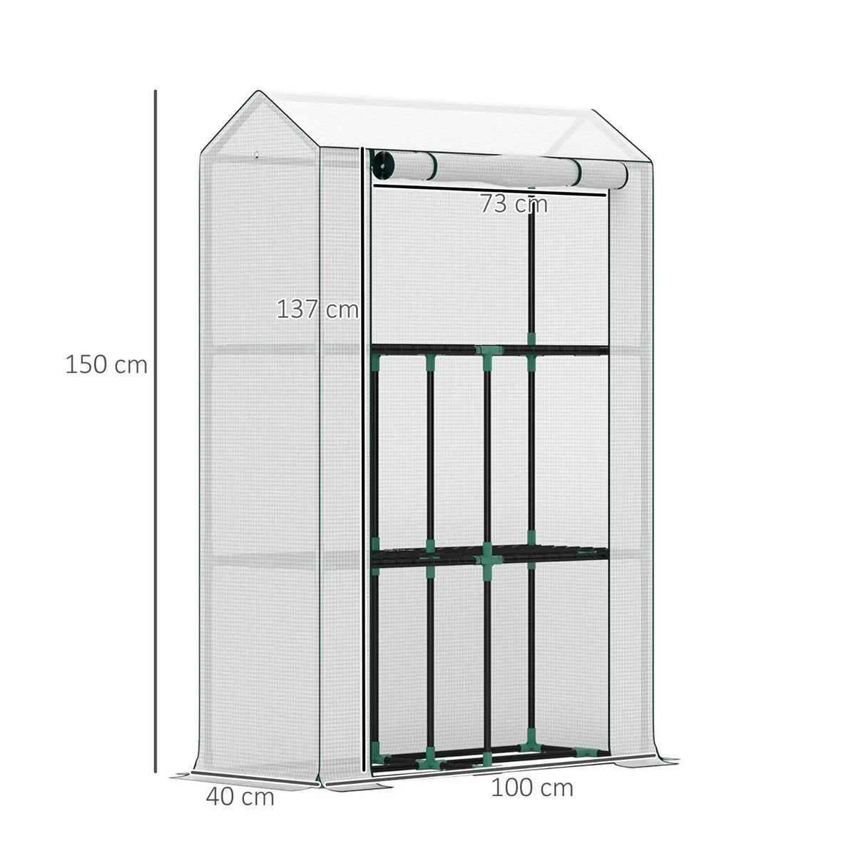 Mini Greenhouse 3 Shelf 150x100x40cm White Steel Frame Roll-Up Door for Balcony Outdoor Vegetable Planting