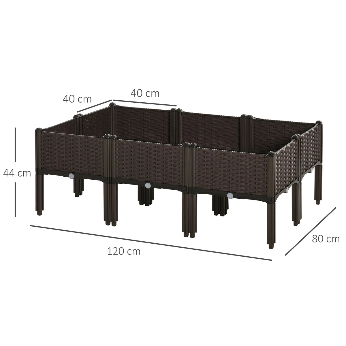 Set of 6 Raised Flower Bed Plant Stands, Vegetable & Herb, 40 x 40 x 44cm, Brown