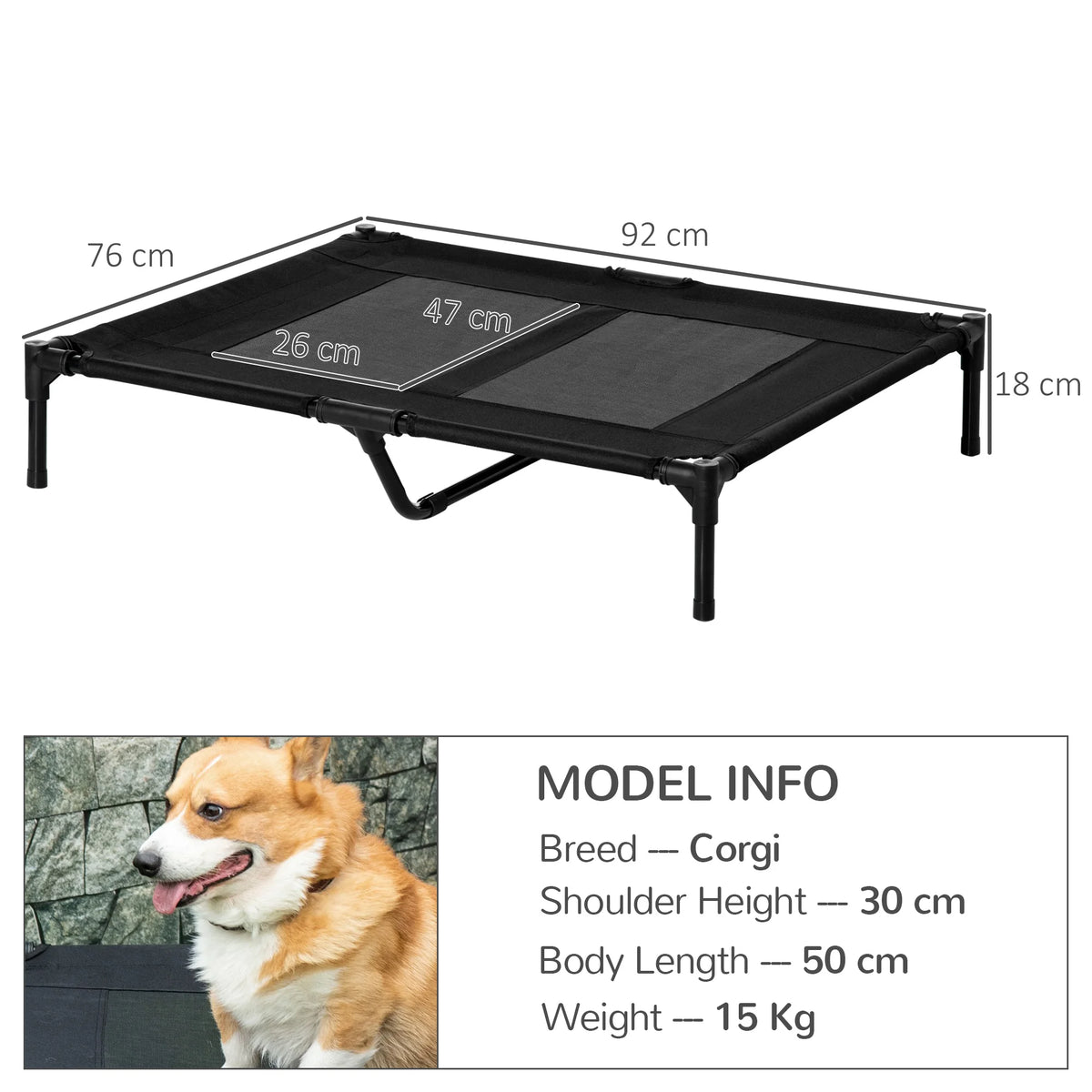 Elevated Dog Bed with Breathable Mesh, Portable Raised Pet Cot, XL, Black