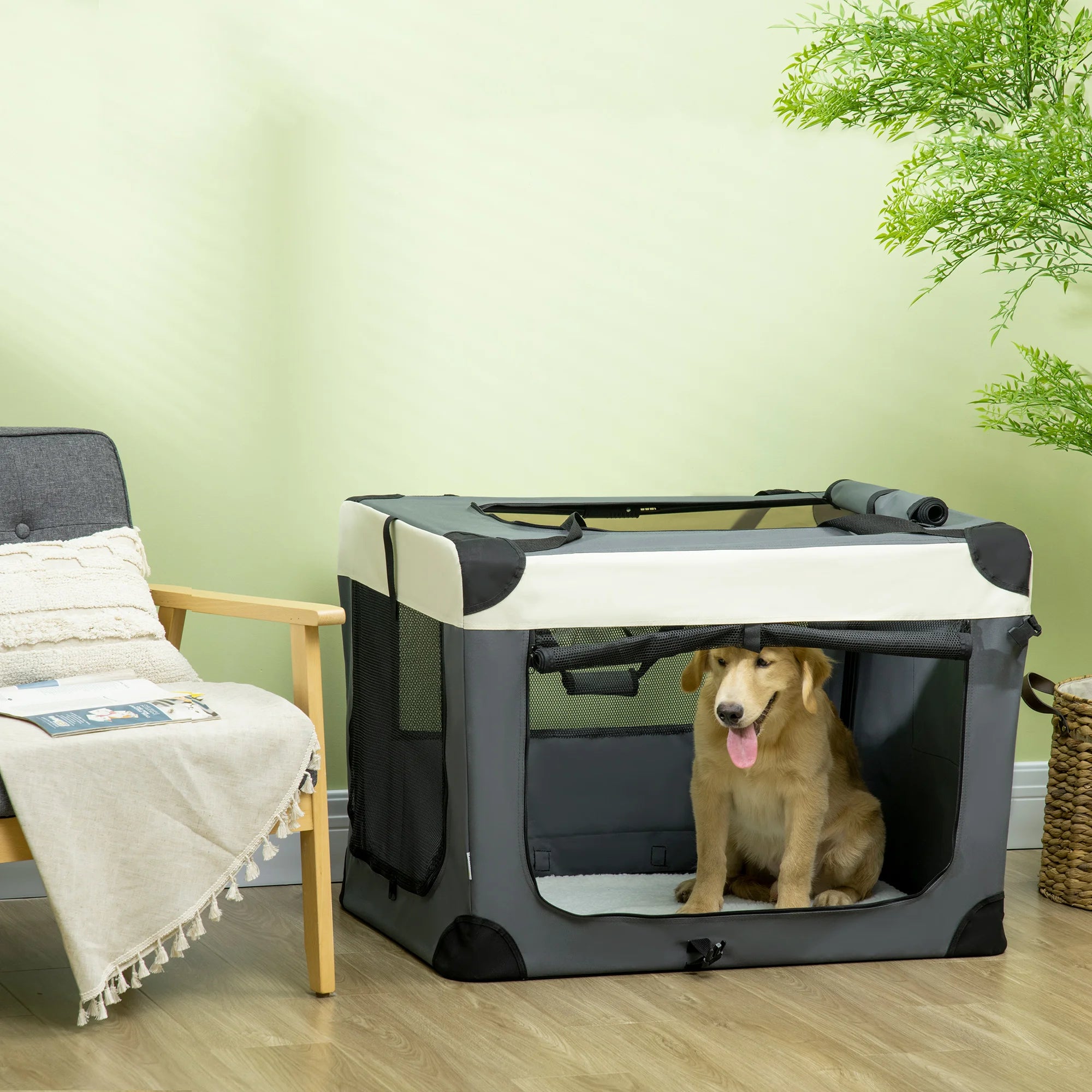 91cm Foldable Pet Carrier Bag Soft Travel Dog Crate for Large Dogs and Cats with 3 Doors Mesh Window and Shoulder Strap