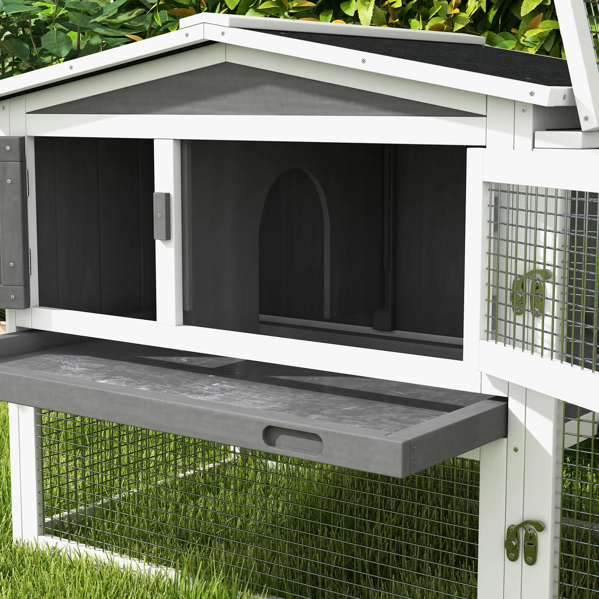 Wooden Outdoor Rabbit Hutch with Run, Slide-Out Tray and Ramp