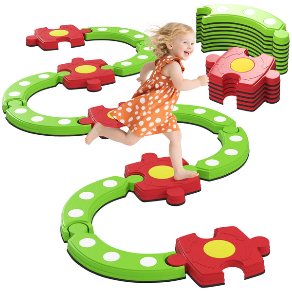Kids Balance Beam and Stepping Stones Modular Sensory Set with Textured Bumps 50kg Indoor Outdoor Green