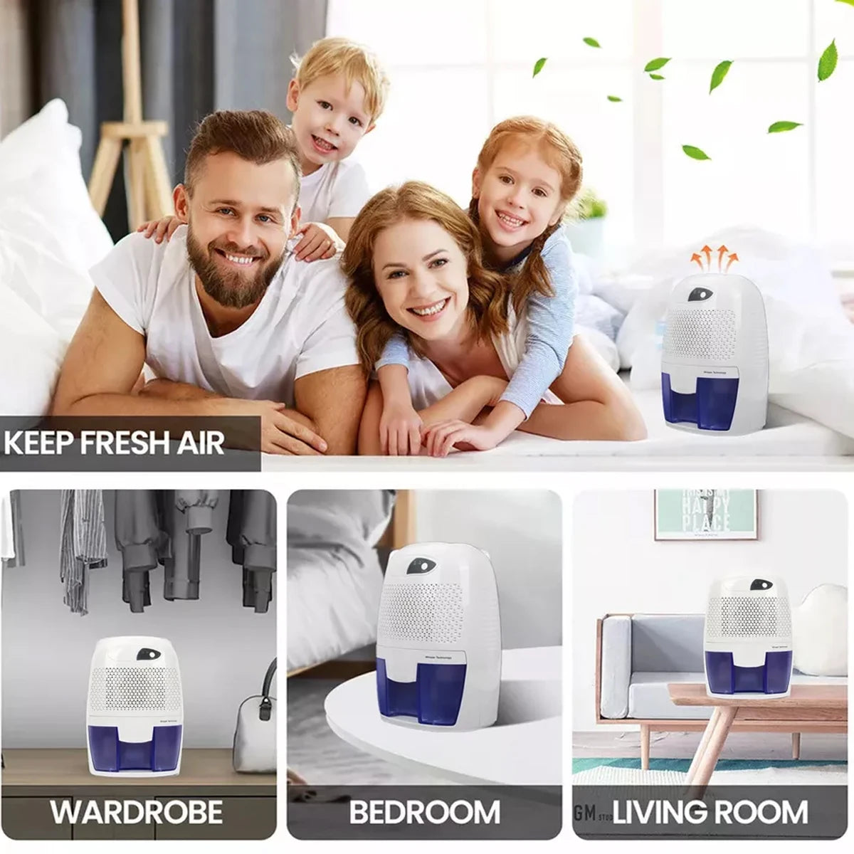 Mini Electric Dehumidifier with 500ml Tank, Quiet Moisture Absorber for Small Rooms