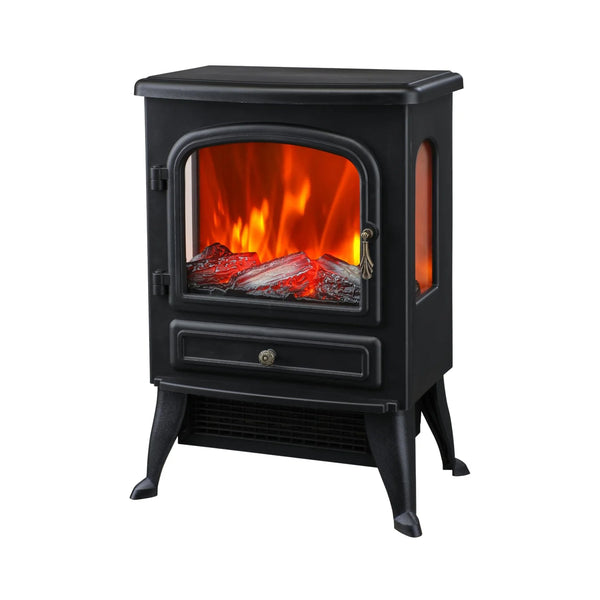 Freestanding Electric Fireplace Stove with Flame Effect, Thermostat and Overheat Protection
