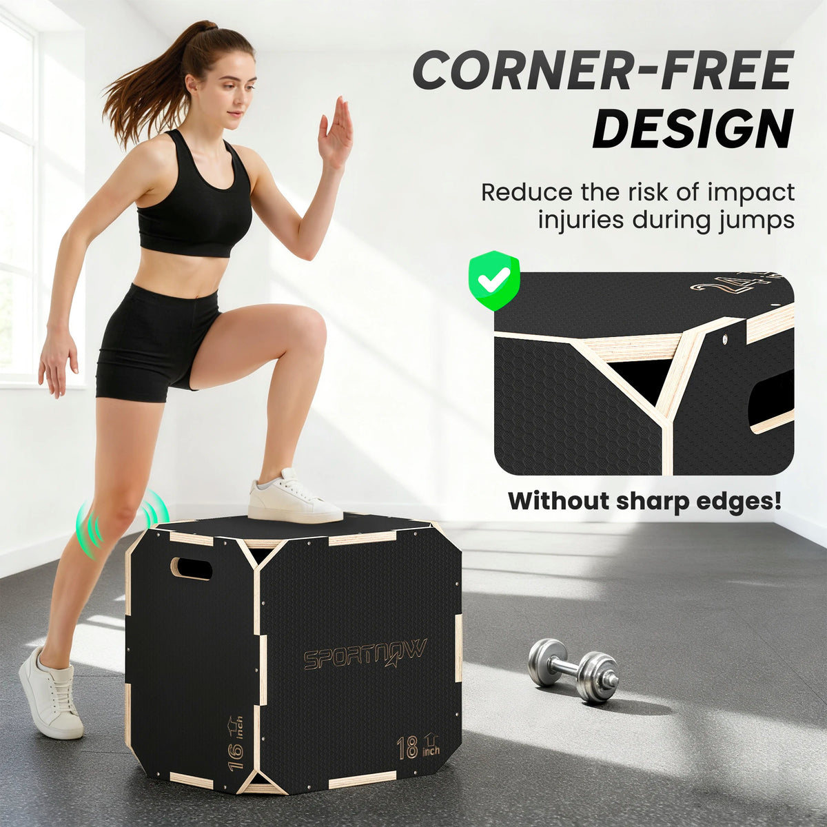 Non-Slip Wooden Plyo Box, 3-in-1 Jump Box, 41 x 48 x 51cm