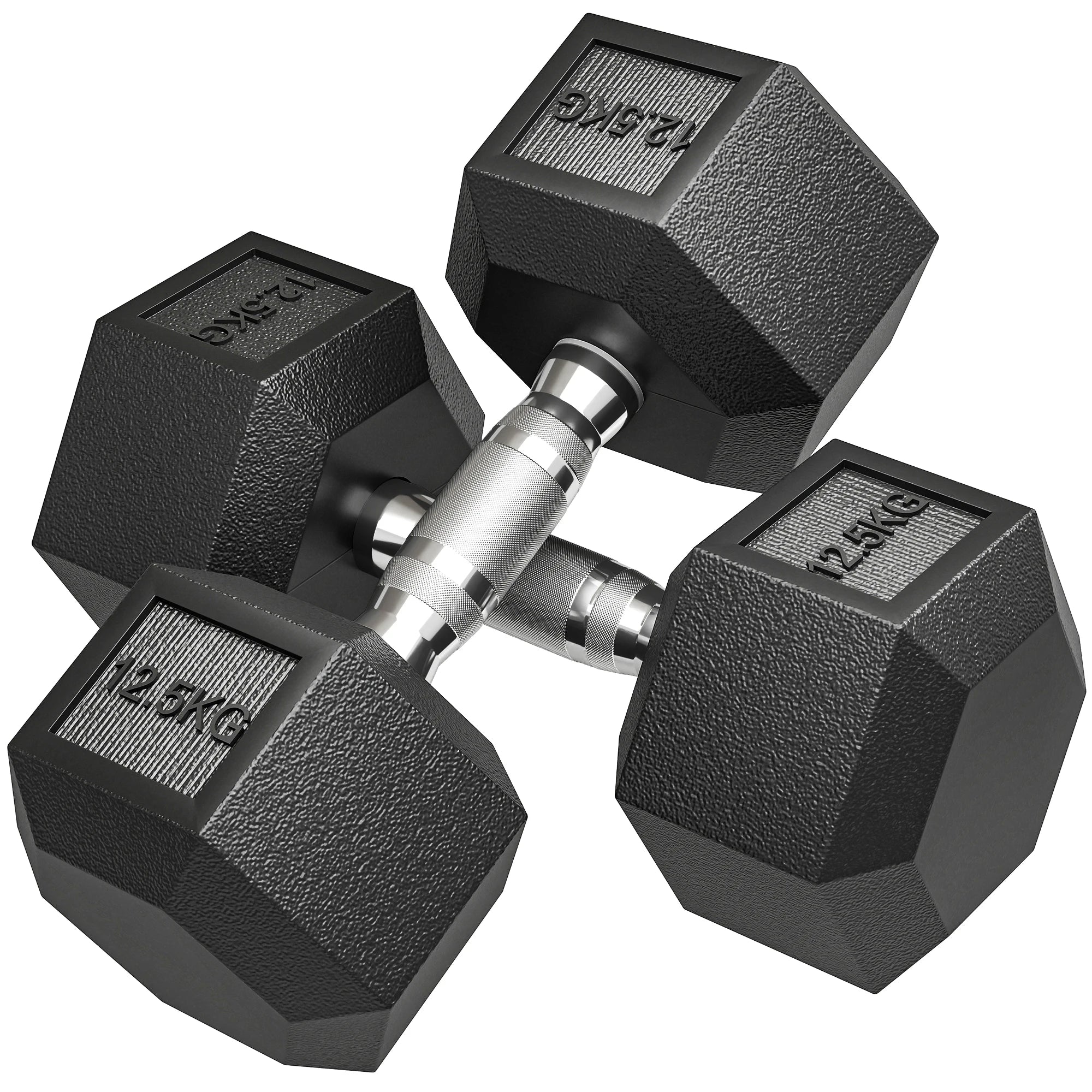 2x12.5kg Rubber Hex Dumbbell Set 25kg Total Steel Knurled Handle Non-Roll for Home Gym Strength Training