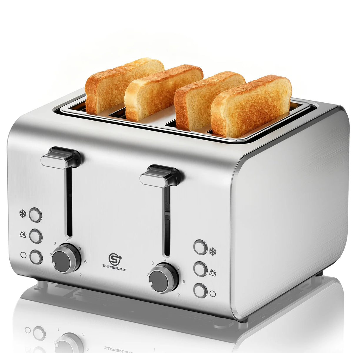 4 Slice Toaster 1600W Stainless Steel with 7 Browning Settings Defrost Reheat Function and Removable Crumb Tray