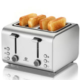 4 Slice Toaster 1600W Stainless Steel with 7 Browning Settings Defrost Reheat Function and Removable Crumb Tray