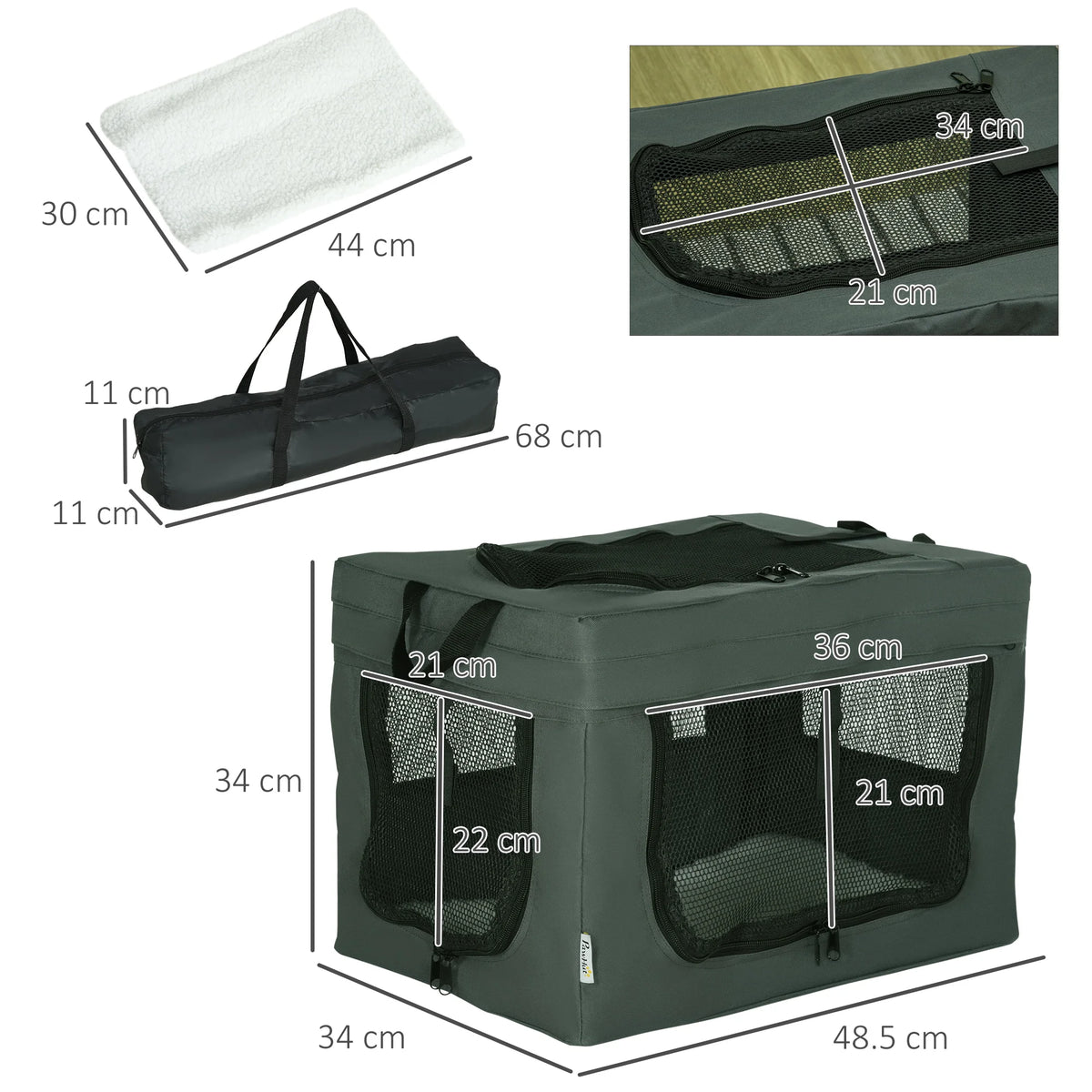 Soft Sided Fabric Dog Crate Collapsible Travel Carrier with Cushion 3 Doors 5 Sizes for Dogs and Cats