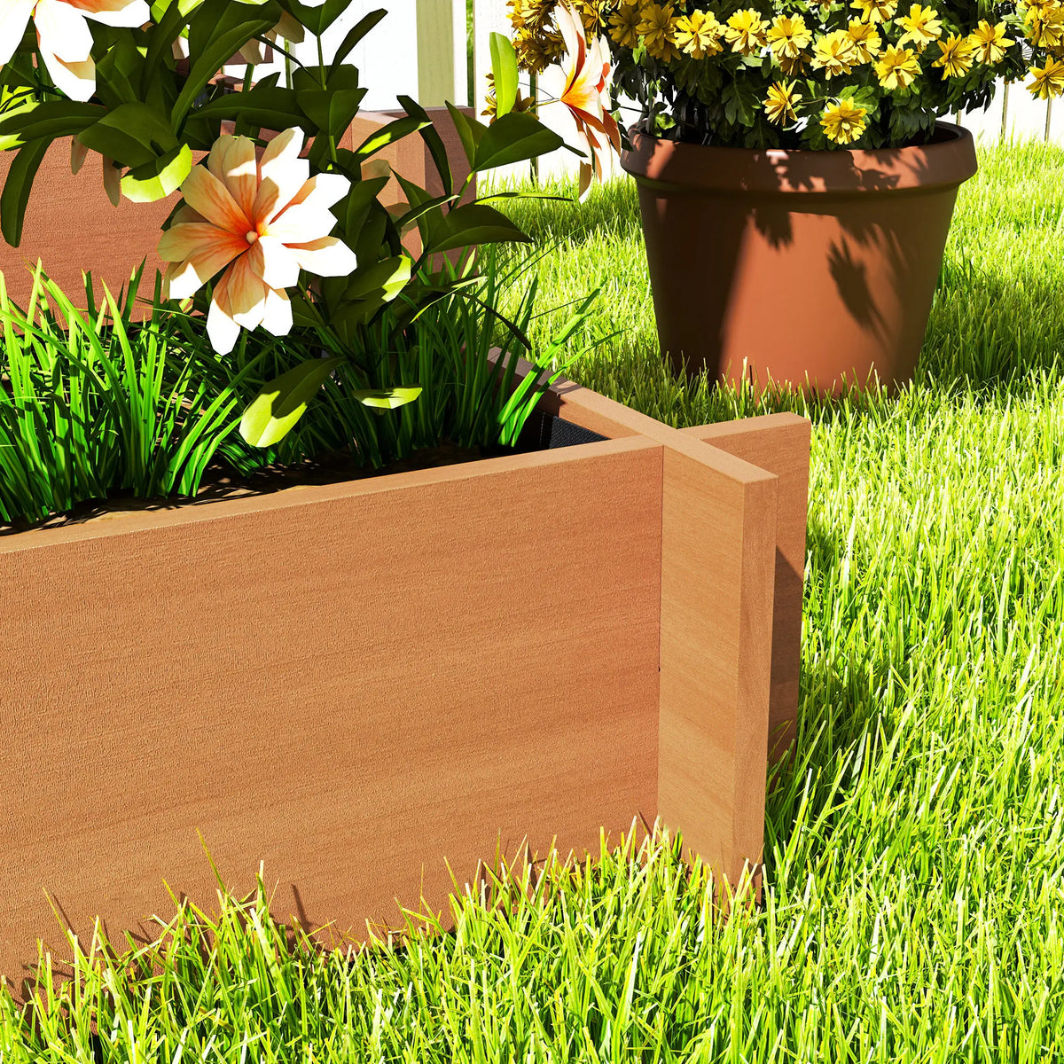 3 Tier Wooden Planters with Trellis, Outdoor Raised Beds for Garden, Natural