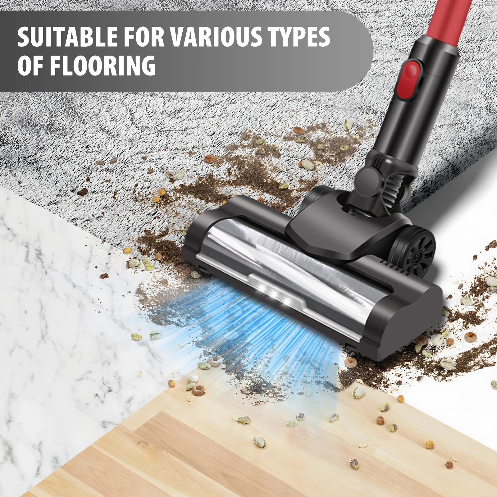 Cordless Stick Vacuum Cleaner 15000PA 8-in-1 Handheld Vacuum with LED Light 3000mAh Battery HEPA Filter