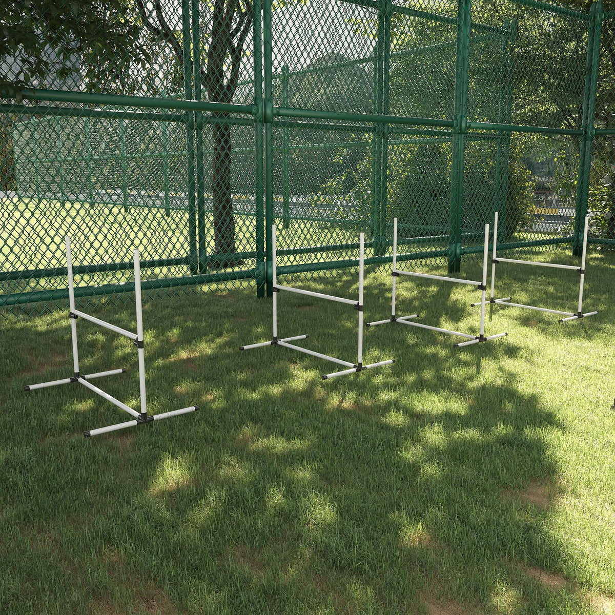 Four-Piece Dog Agility Jump Set with Carry Bag, Adjustable Height, White