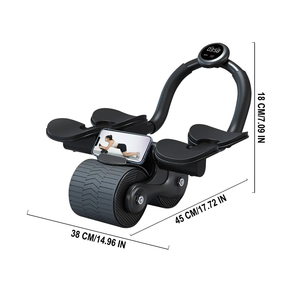 Ab Roller Wheel with Timer Automatic Rebound Four Point Elbow Support 4 Kneeling Pads Quiet Core Trainer