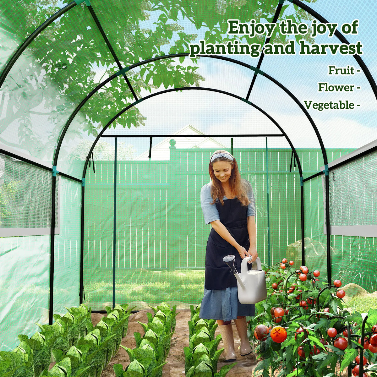 Polytunnel Greenhouse 3x2x2m with UV Resistant PE Cover Roll Up Doors Mesh Windows Ground Stakes Guy Ropes