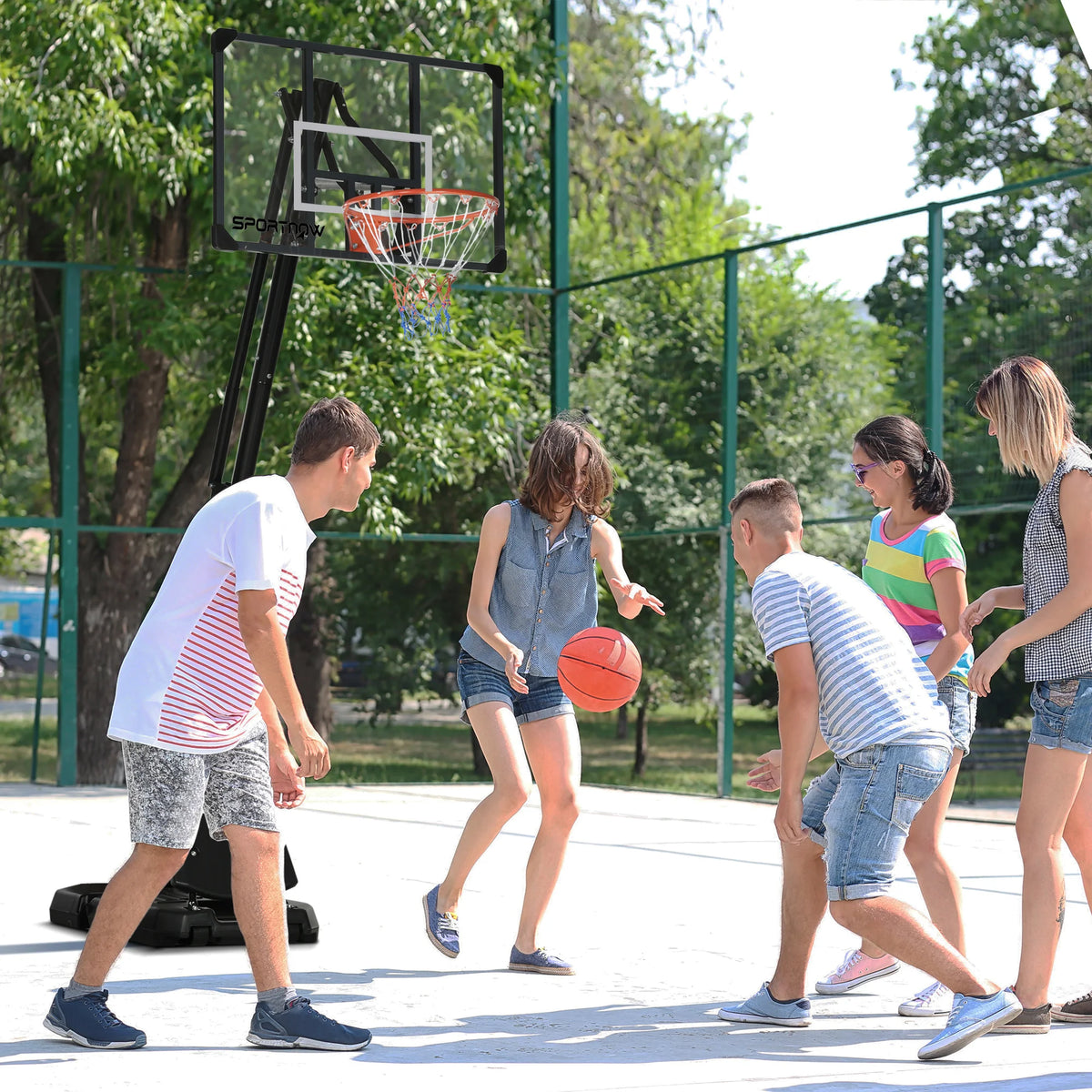 Basketball Hoop Outdoor, Height Adjustable, Weighted Base, Portable, Wheels, 2.4-2.9m, Black